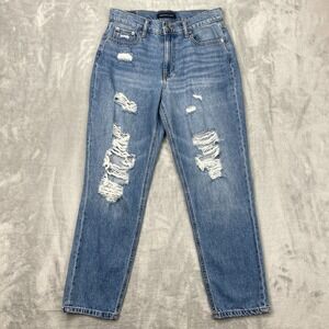 Aeropostale Mom Jeans Womens 6 Blue Denim Distressed Double Stitch 5-Pocket
